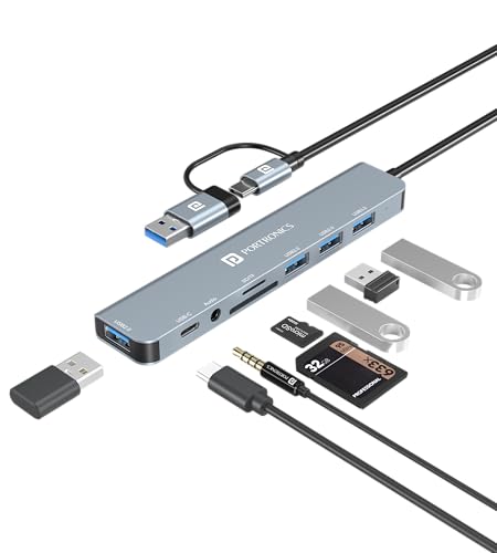 Portronics Mport 8 Plus Dual Plug 8-in-1 Docking Station/Hub with AUX, USB 3.0, microSD…