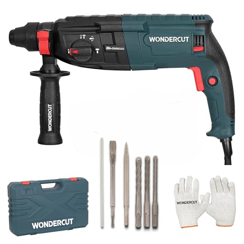 WONDERCUT WC-RH-26-B Corded Electric Rotary Hammer with 26mm SDS Plus,1600W Copper Arma…
