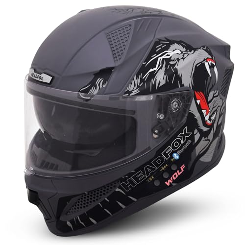 HEADFOX N2F Wolf Full Face Bluetooth Helmet for Bike | Waterproof Smart Helmet for Man…
