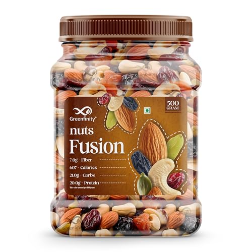GreenFinity Mixed Dry Fruits Pack – 500g | Nutritious Snack with Almonds, Cashews, Rais…