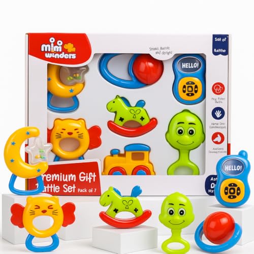 Mini Wonders Baby Rattle Set of 7 | Newborn Rattle Gift Set for Boys & Girls | Safe & C…