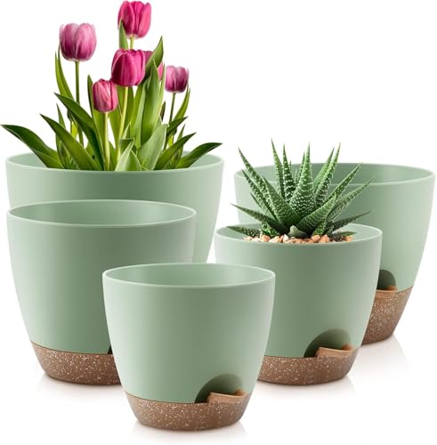 INKULTURE Flower Pot for Indoor Plants – Self Watering Plant Pot Set of 5, Multi Size P…
