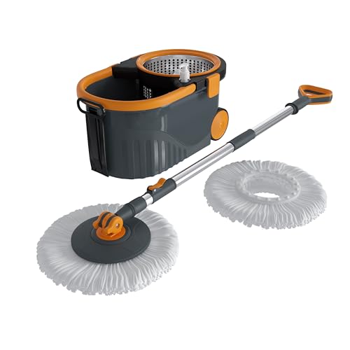 Bonkaso Spin Mop with Stainless Steel Wringer & Big Wheels | 360° Rotating Mop, Adjusta…