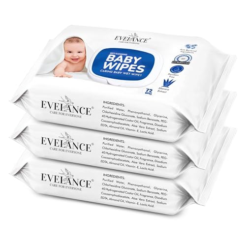 EVELANCE Soft Cleansing Baby Wipes with Lid | 72 Wipes x 3-216 Wipes | Extra Thick & Mo…