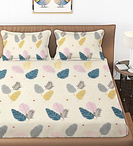 BSB HOME 100% Cotton Feel Double Bed Bedsheet Set | 144 TC Soft & Breathable | Cream Le…