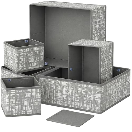 Skrill 6-Piece Foldable Cloth Storage Box Set | Odourless Cube Baskets, Bins & Dividers…