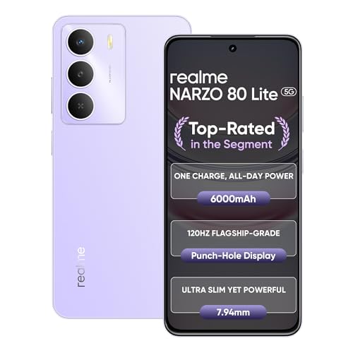realme NARZO 80 Lite 5G (Crystal Purple, 6GB+128GB) | 6000mAh Long-Lasting Battery | Me…
