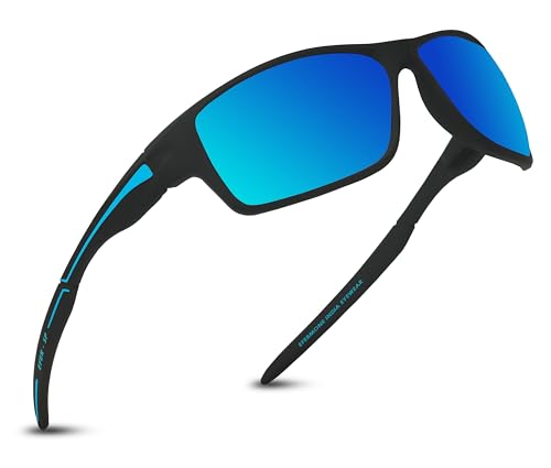 EFERMONE® Polarized Sport Sunglasses for Men with Laser Print Design | Blue Coated Mirr…