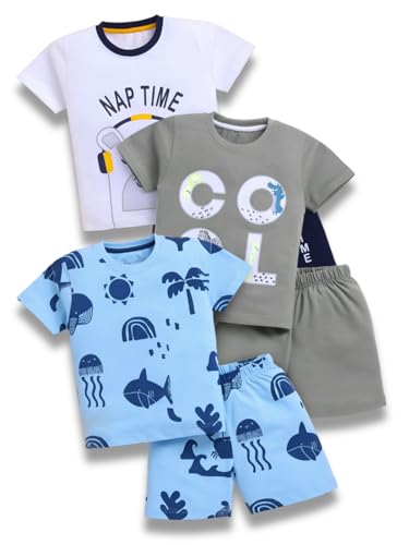 Toonyport Boys 3-Piece Summer T-Shirt and Shorts Set, Ocean Print and Nap Time Graphics…
