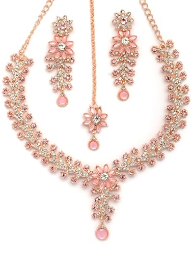 Sukkhi Delicate Fashion Style Gold Plated AD Stones Studded Floral Style Pink Choker Ne…