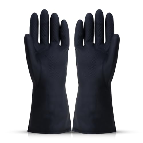 Robustt Heavy Duty Rubber Hand gloves - 1 Pair (Free Size, Black) for Dishwashing, gard…