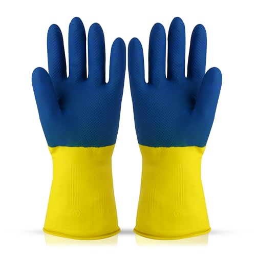 Robustt Heavy Duty Rubber Hand gloves - 1 Pair (Free Size, Multicolor) for Dishwashing,…