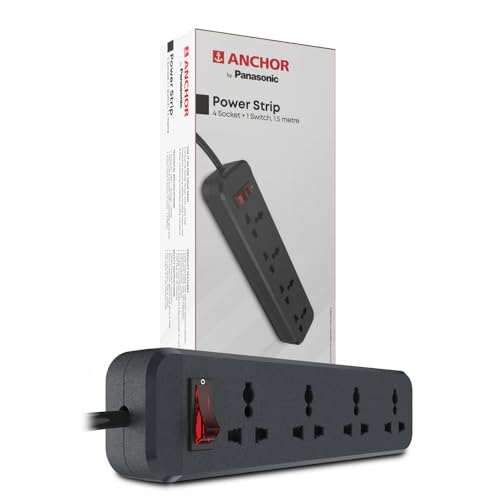 ANCHOR By Panasonic 6 Amp Power Strip with 4 Universal Sockets with Master Switch, 4 Wa…