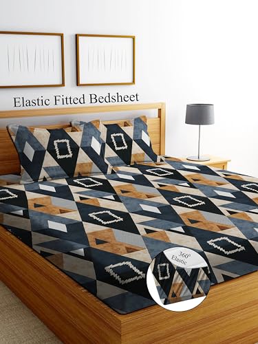 DECORUM Glace Cotton Fitted 1 Bedsheet King Size (72x) All Around Elastic Cotton Feel |…