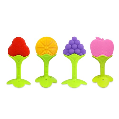 GLUN® Silicone Baby Teether Fruit Shape Pack of 4, Toy for 0-12 Months, 1 Piece BPA Fre…