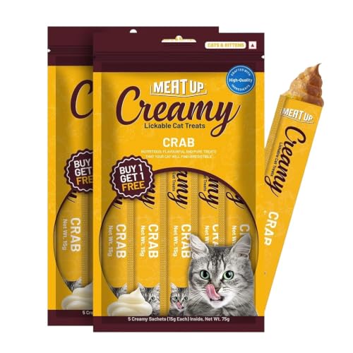 Meat Up Creamy Likable Cat Treat (15g x 5 Sachets) 75g + 75g Total 150g | Crab | All Br…
