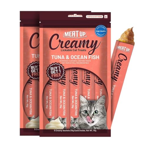 Meat Up Creamy Likable Cat Treat (15g x 5 Sachets) 75g + 75g Total 150g | Tuna & Ocean…