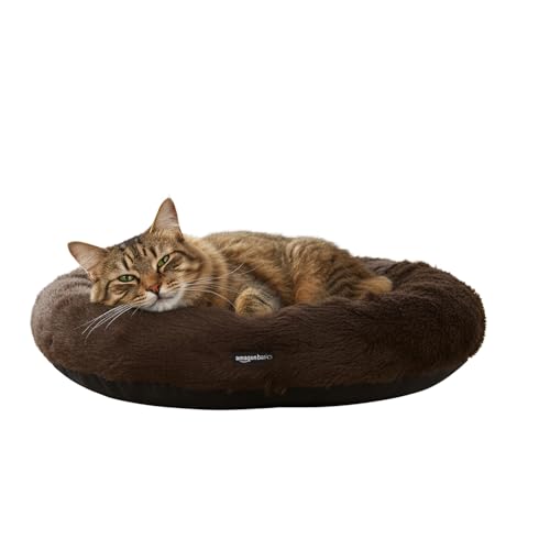 Amazon Basics Faux Fur Donut Pet Bed |Small (50 x 50 x 12 cm) | Color -Brown | Reversib…