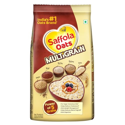 Saffola Oats Multigrain | 480g | 5 Super Grains-Rolled Oats, Ragi, Quinoa, Jowar, Barle…