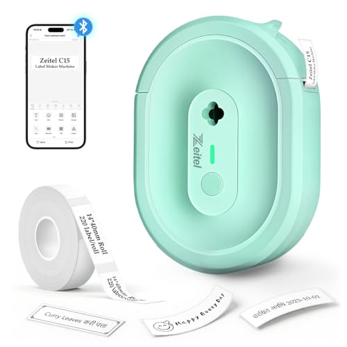 ZEITEL Mini Bluetooth Wireless Label Printer, Label Maker with 14x40mm Roll
