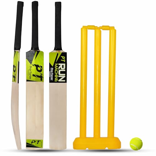 Protoner Cricket Set with Wooden Bat, Stumps and Ball, Sports Kit for Kids and Adults (…