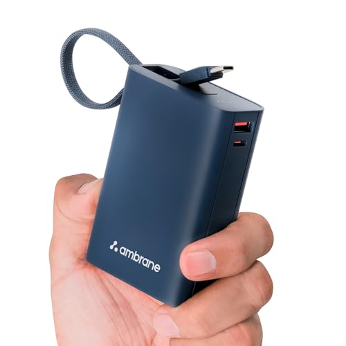 Ambrane 20000mAh Pocket Size Power Bank with Inbuilt Type-C Cable, 22.5W Fast Charging,…
