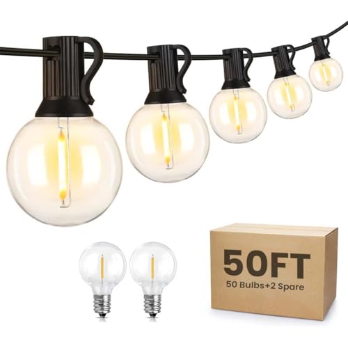 G40 Outdoor String Lights 50ft Decorative LED Bulbs IP44 Waterproof Shatterproof Indoor…