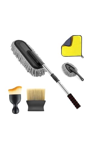 BASEVEL Microfiber Car Duster Kit, 5-Piece Set, 100mm x 270mm, Multicolour, Scratch & L…