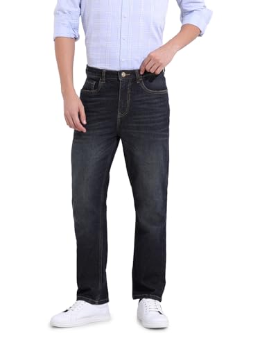 The Indian Garage co Men Slim Straight Fit Solid Mid-Rise Jeans (Dark Blue_34)