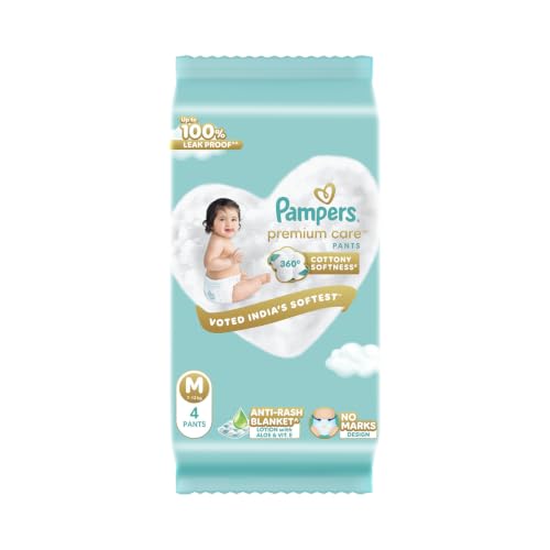 Pampers Premium Care Pant Style Baby Diapers M 4 Count | No Marks Design | Voted India’…