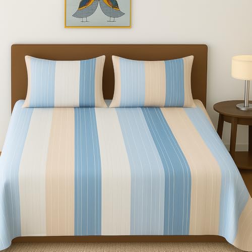 BSB HOME 100% Cotton Feel Double Bed Bedsheet Set | 144 TC Soft & Breathable | Ocean Bl…