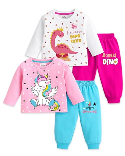 Kuchipoo Girl Regular Fit Cotton T-Shirts and Pyjamas Set (KUC-PSUT-163, 2-3 Years, Mul…