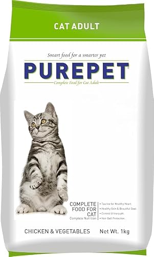Purepet Adult Dry Cat Food 1kg Pack | Chicken & Vegetable Flavour | Prevents Hairballs…