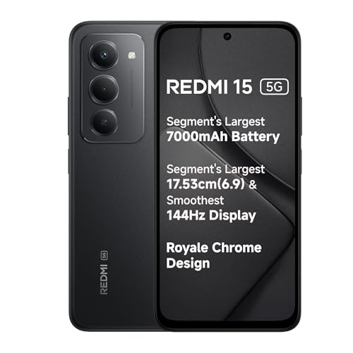 Redmi 15 5G Midnight Black 6GB + 128GB | Segment's Largest 7000mAhA Battery | Segment's…