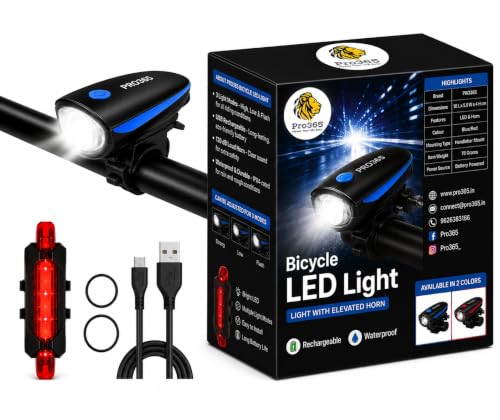 PRO365 USB Rechargeable Bicycle LED Light Set, 250 Lumens, Waterproof