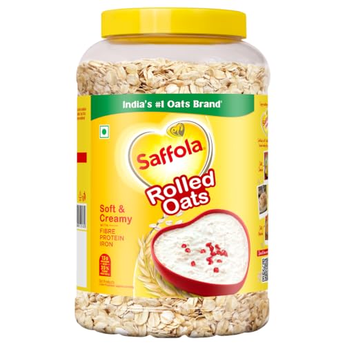 Saffola Rolled Oats Jar 1kg – 13g High Protein, 10g High Fibre | Jumbo Oats | Soft and…
