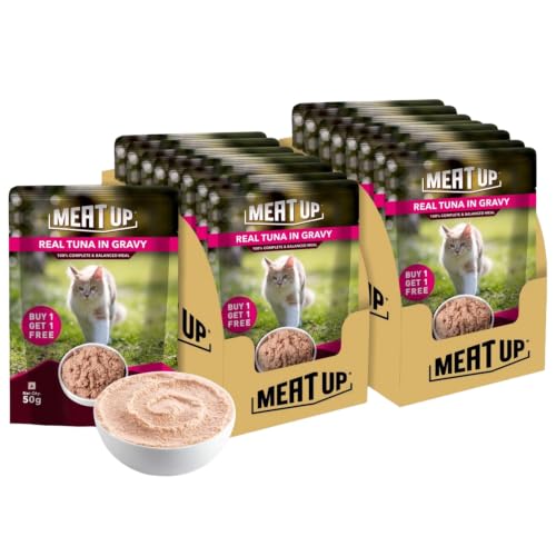 Meat Up Adult Cat Wet Food 16 Pouches × 50g, Total 800g | Real Tuna in Gravy | Supports…