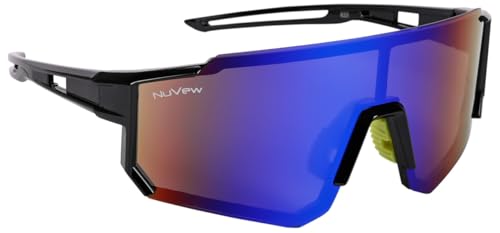 NuVew Mirrored Rim-Less Sports/Wrap-Around Sunglasses for Men and Women [Blue-Purple Le…