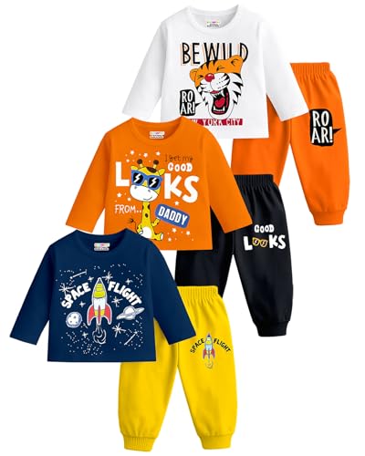 Kuchipoo Boy Regular Fit Cotton T-Shirts and Pyjamas Set (KUC-PSUT-169, 2-3 Years, Mult…