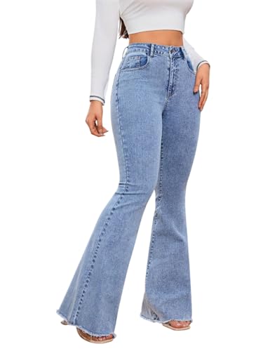 KOTTY Women's Solid Wrinkle Resistant Quantum Blue Fit and Flared Jeans(Blue,M)-KTTLADI…