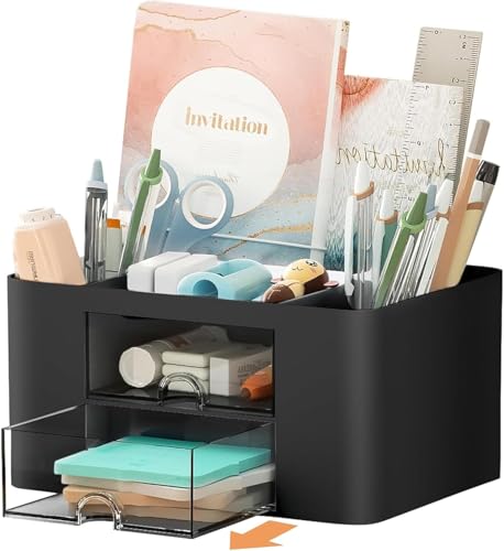 Coofandy Desk Organizer 5 Compartments with 2 Drawers | Multi-Purpose Stationery Holder…