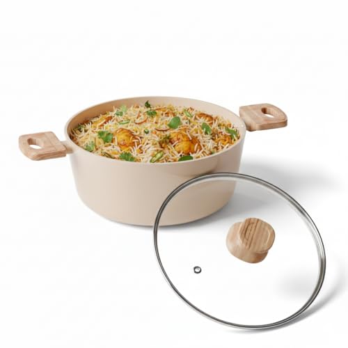 Lifelong Forged Casserole 24 cm with Non-Riveted Wooden Handle & Glass Lid | Ceramic Co…