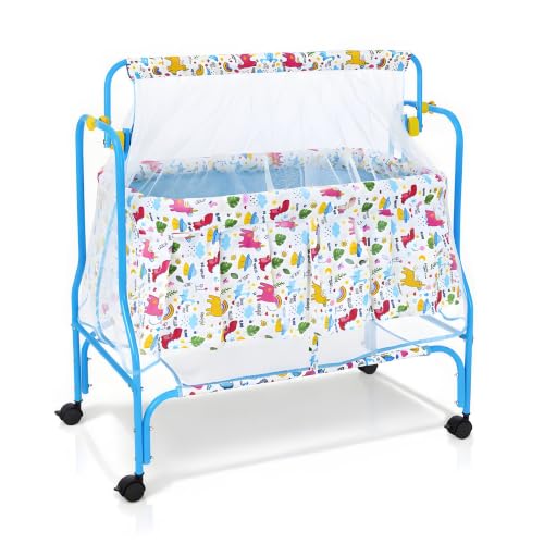 Amazon Brand - Supples Baby Cradle with Swing & Mosquito Net | 0–8 Months | Swing Lock…