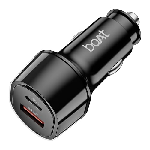 boAt 55W Car Charger with Dual Port USB-A and USB-C; Supports QC, PD & PPS Advanced Cha…