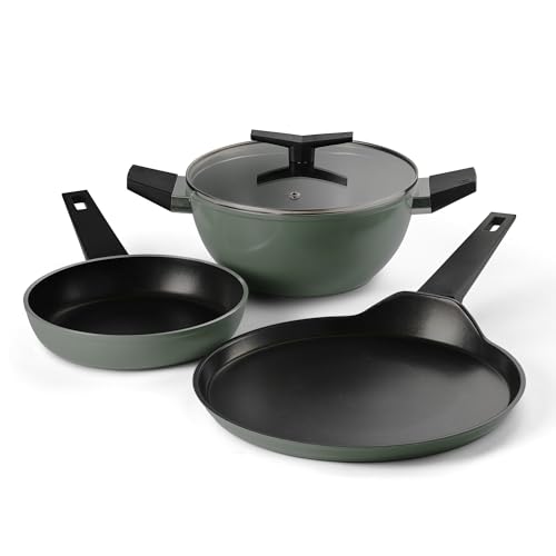 Tramontina Aura 4-Pc Cookware Set : 24cm Kadhai + Lid, 24cm Frypan, 28cm Dosa Tawa | Re…