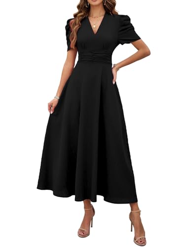 Shasmi Girl's & Women's Black Solid Color V-Neck A-Line Maxi Dress for Women | New Year…