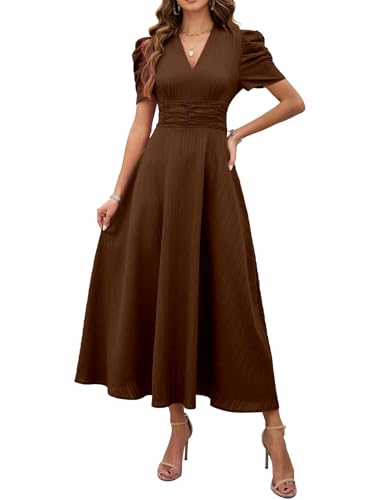 Shasmi Girl's & Women's Brown Solid Color V-Neck A-Line Maxi Dress for Women | New Year…