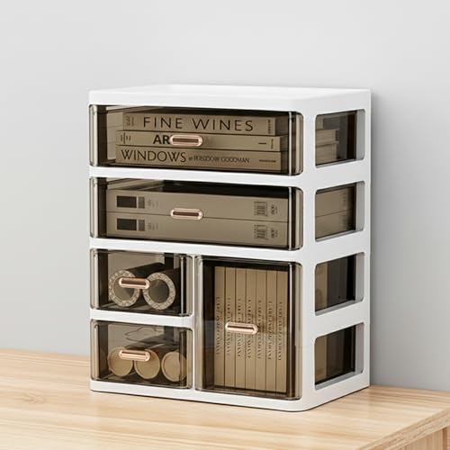 Amazon Basics 4-Layer Desk Drawer Organiser | 23.5 × 17 × 29 cm | White | Plastic | Mul…