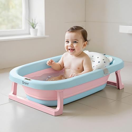 Cockatoo-Kids DripDrop Foldable Baby Bath Tub with Thermistor, Pillow & Soap Box – Port…