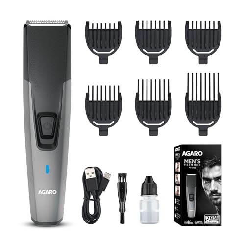 AGARO Beard Trimmer MT5005, 90 mins run time with Type C, 6 comb attachments, Self shar…